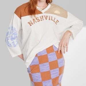 Ascot & Hart Nashville Graphic Baseball T-Shirt 3/4 Sleeve • Off White